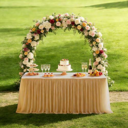 1-Pack Champagne 2-in-1 Tulle Tablecloth for 8-Foot Rectangular Table in 96" x 30" (Rectangular) in Champagne, alternate view