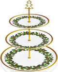 1 Pack Christmas 3 Tier Cupcake Stand, Holly Melamine Serving Tray in Red and Green