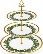 1 Pack Christmas 3 Tier Cupcake Stand, Holly Melamine Serving Tray in Red and Green
