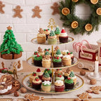1 Pack Christmas 3 Tier Cupcake Stand, Holly Melamine Serving Tray in Red and Green, alternate view 5