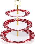 1 Pack Christmas 3 Tier Cupcake Stand, Melamine Serving Tray in Red and White