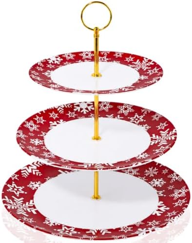 1 Pack Christmas 3 Tier Cupcake Stand, Melamine Serving Tray in Red and White