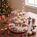 1 Pack Christmas 3 Tier Cupcake Stand, Melamine Serving Tray in Red and White, alternate view 5