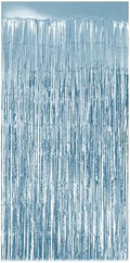 1 Pack Light Blue Fringe Backdrop, 3.2x8.2ft Shining Foil Tinsel Curtains, Birthday Party Decorations Door