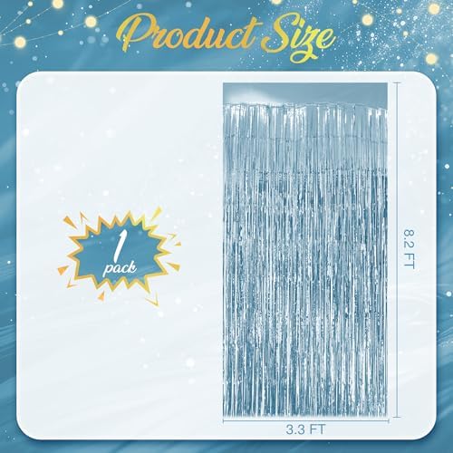 1 Pack Light Blue Fringe Backdrop, 3.2x8.2ft Shining Foil Tinsel Curtains, Birthday Party Decorations Door, alternate view 4