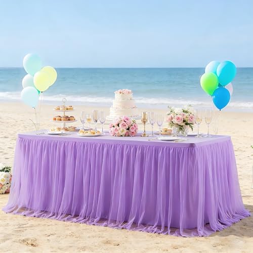 1-Pack Light Purple 2-in-1 Tulle Tablecloth for 8-Foot Rectangular Table in 96" x 30" (Rectangular) in Light, alternate view