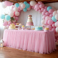 1-Pack Pink 2-in-1 Tulle Tablecloth for 8-Foot Rectangular Table in 96" x 30" (Rectangular) in Pink
