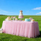 1-Pack Pink 2-in-1 Tulle Tablecloth for 8-Foot Rectangular Table in 96" x 30" (Rectangular) in Pink, alternate view 3