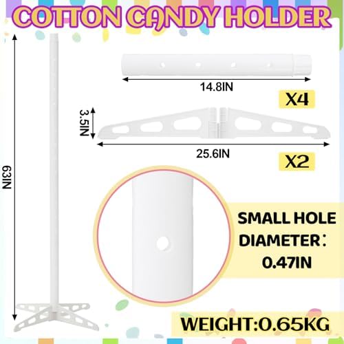 1 Pack Plastic Cotton Candy Stand 5.25 ft Tall Cake Pop Stand with 48 Holes Adjustable Cotton Candy Floor, alternate view 2