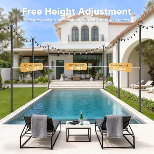 1 Pack String Light Poles for Outside, 9Ft Light Poles for Outdoor String LightsAdjustable Outdoor Light Poles, alternate