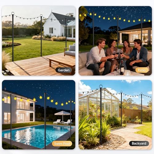 1 Pack String Light Poles for Outside, 9Ft Light Poles for Outdoor String LightsAdjustable Outdoor Light Poles, alternate