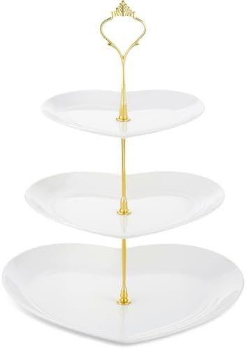 1 Pack Wedding 3 Tier Cupcake Stand Heart Shaped 3 Tiered Serving Trays for Party Plastic Tray Dessert Cupcake