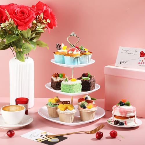 1 Pack Wedding 3 Tier Cupcake Stand Heart Shaped 3 Tiered Serving Trays for Party Plastic Tray Dessert Cupcake, alternate
