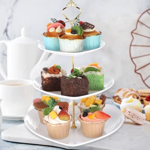 1 Pack Wedding 3 Tier Cupcake Stand Heart Shaped 3 Tiered Serving Trays for Party Plastic Tray Dessert Cupcake, alternate