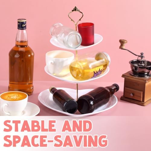 1 Pack Wedding 3 Tier Cupcake Stand Heart Shaped 3 Tiered Serving Trays for Party Plastic Tray Dessert Cupcake, alternate