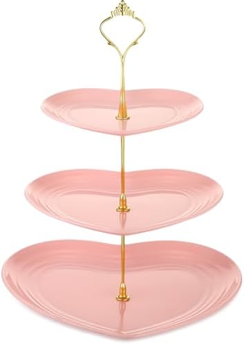 1 Pack Wedding 3 Tier Cupcake Stand Heart Shaped 3 Tiered Serving Trays for Party Plastic Tray Dessert Cupcake