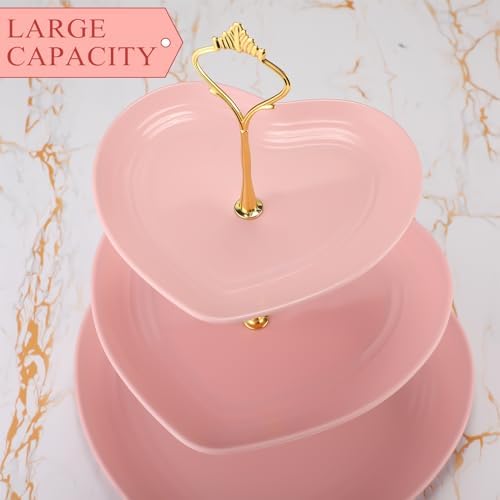 1 Pack Wedding 3 Tier Cupcake Stand Heart Shaped 3 Tiered Serving Trays for Party Plastic Tray Dessert Cupcake, alternate