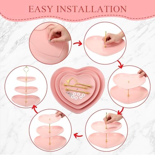 1 Pack Wedding 3 Tier Cupcake Stand Heart Shaped 3 Tiered Serving Trays for Party Plastic Tray Dessert Cupcake, alternate