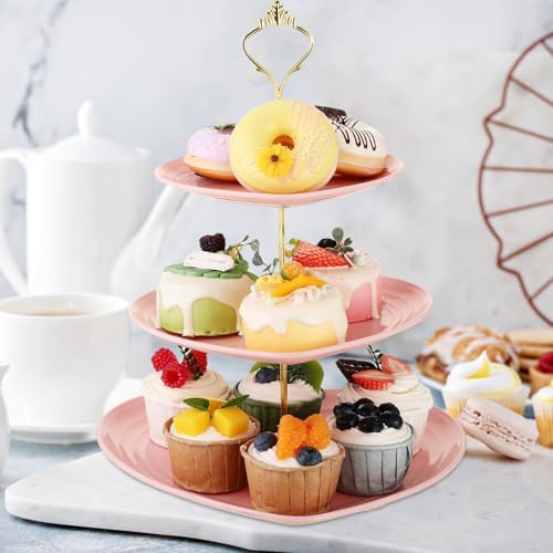 1 Pack Wedding 3 Tier Cupcake Stand Heart Shaped 3 Tiered Serving Trays for Party Plastic Tray Dessert Cupcake, alternate