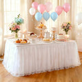 1-Pack White 2-in-1 Tulle Tablecloth for 6-Foot Rectangular Table in 72" x 30" (Rectangular) in White