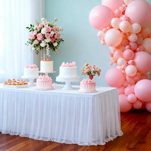 1-Pack White 2-in-1 Tulle Tablecloth for 6-Foot Rectangular Table in 72" x 30" (Rectangular) in White, alternate view 5