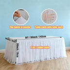 1-Pack White 2-in-1 Tulle Tablecloth for 8-Foot Rectangular Table in 96" L x 30" W x 30" H (Rectangular) 1-Pack, alternate
