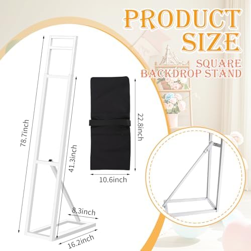 1 Pack White Wedding Backdrop Stand, Adjustable Metal Arch with Foldable Base and Weight Bag, Foam Board Display, alternate
