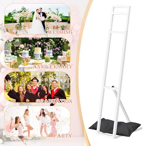 1 Pack White Wedding Backdrop Stand, Adjustable Metal Arch with Foldable Base and Weight Bag, Foam Board Display, alternate