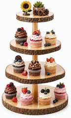 1 Pack Wood Cupcake Stand, 3 Tier Wood Cake Stands, Round Tiered Tray Stand, Large Rustic Cake Display Holder