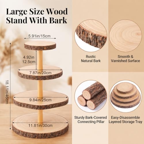 1 Pack Wood Cupcake Stand, 3 Tier Wood Cake Stands, Round Tiered Tray Stand, Large Rustic Cake Display Holder, alternate view