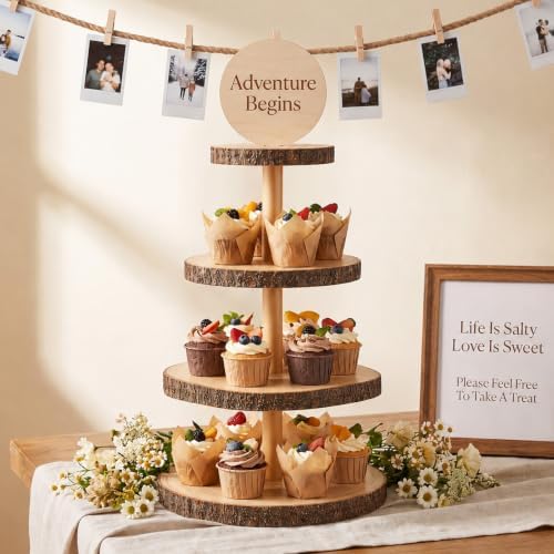 1 Pack Wood Cupcake Stand, 3 Tier Wood Cake Stands, Round Tiered Tray Stand, Large Rustic Cake Display Holder, alternate view