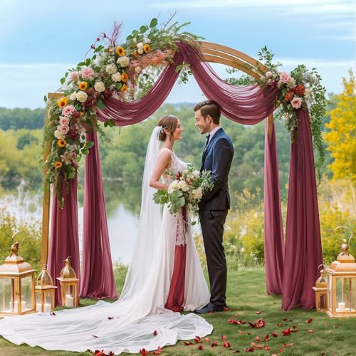 1 Panels Wedding Arch Draping Fabric Burgundy Sheer Backdrop Curtain Arch Drape for Wedding Ceremony Reception