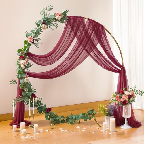 1 Panels Wedding Arch Draping Fabric Burgundy Sheer Backdrop Curtain Arch Drape for Wedding Ceremony Reception, alternate