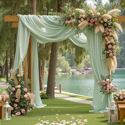 1 Panels Wedding Arch Draping Fabric Sage Green Sheer Backdrop Curtain Arch Drape for Wedding Ceremony