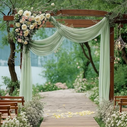 1 Panels Wedding Arch Draping Fabric Sage Green Sheer Backdrop Curtain Arch Drape for Wedding Ceremony, alternate view 3