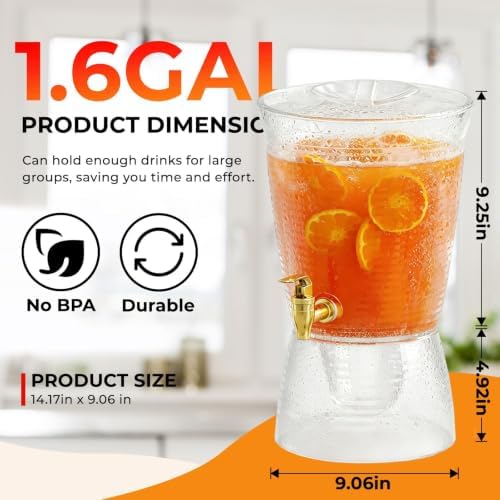 1 PCS 1.6 Gallon Drink Dispenser with Detachable Base, Easy to Clean Plastic Beverage Dispenser with Removable, alternate