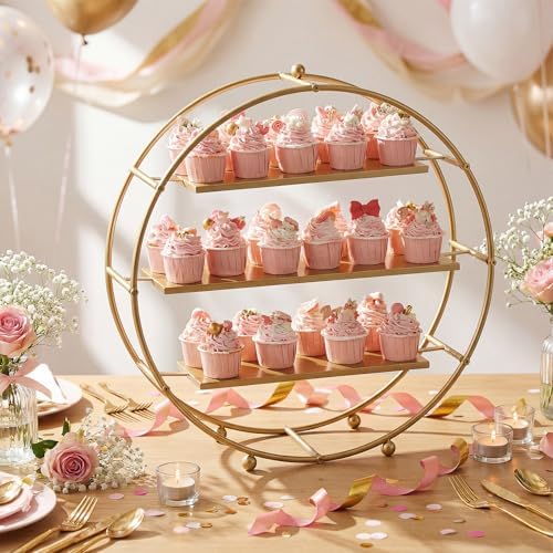 1 Pcs 22 Inches Gold Metal Tiered Cupcake Stand 3 Tier Dessert Stand Cake Dessert Holder Display for Cupcake