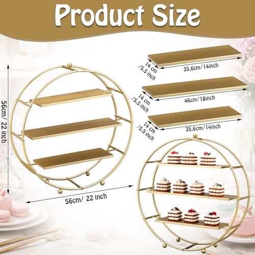 1 Pcs 22 Inches Gold Metal Tiered Cupcake Stand 3 Tier Dessert Stand Cake Dessert Holder Display for Cupcake, alternate view