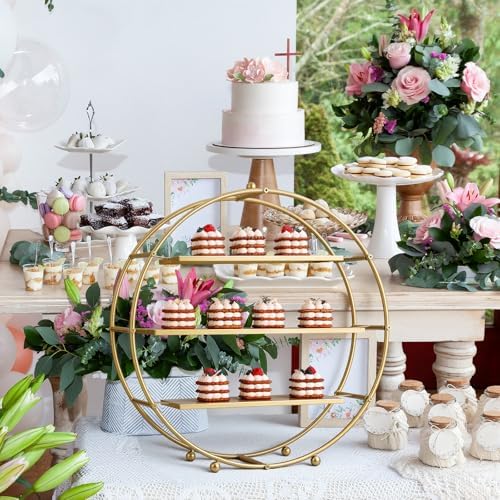 1 Pcs 22 Inches Gold Metal Tiered Cupcake Stand 3 Tier Dessert Stand Cake Dessert Holder Display for Cupcake, alternate view