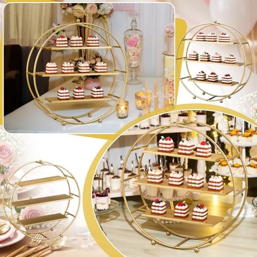 1 Pcs 22 Inches Gold Metal Tiered Cupcake Stand 3 Tier Dessert Stand Cake Dessert Holder Display for Cupcake, alternate view