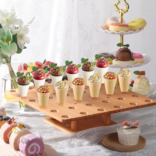 1 Pcs 36 Holes Cone Holder Stand, Square, 13" Wood in 36 Holes, alternate view 2