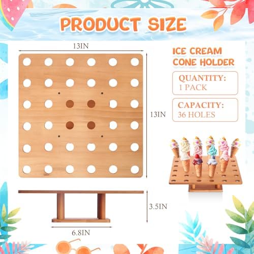 1 Pcs 36 Holes Cone Holder Stand, Square, 13" Wood in 36 Holes, alternate view 3