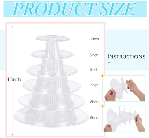 1 Pcs 6 Tiers Macaron Tower Stand Cupcake Display Rack in clear, alternate view 3