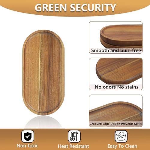 1 pcs Acacia Wood Tray 11.8×6 inch Boards Rustic Wooden Serving Trays Oval Platters Charcuterie for Party, alternate view 4