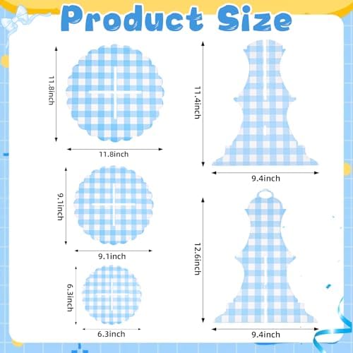 1 Pcs Blue Cupcake Stand Blue and White Gingham 3 Tier Cardboard Cupcake Holder Paper Baby Shower Stand Dessert, alternate