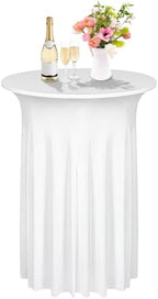 1 Pcs Cocktail Table Skirt 32 x 43 Spandex Table Cover, White in White