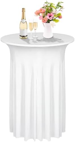 1 Pcs Cocktail Table Skirt 32 x 43 Spandex Table Cover, White in White