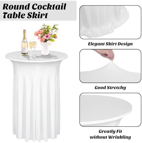 1 Pcs Cocktail Table Skirt 32 x 43 Spandex Table Cover, White in White, alternate view 4