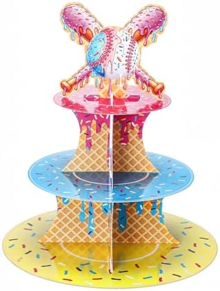 1 Pcs Ice Cream Drip Baseball Party Decorations Cupcake Stand in Bright Color