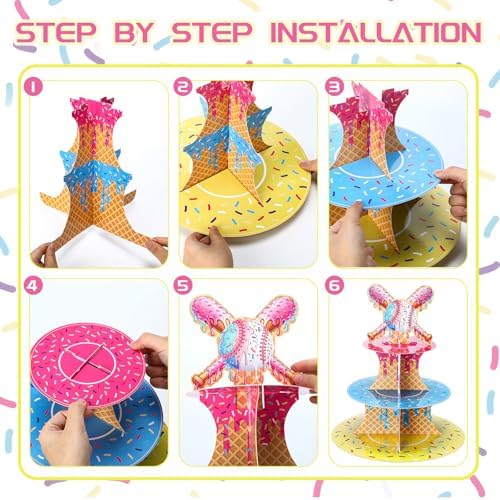 1 Pcs Ice Cream Drip Baseball Party Decorations Cupcake Stand in Bright Color, alternate view 4